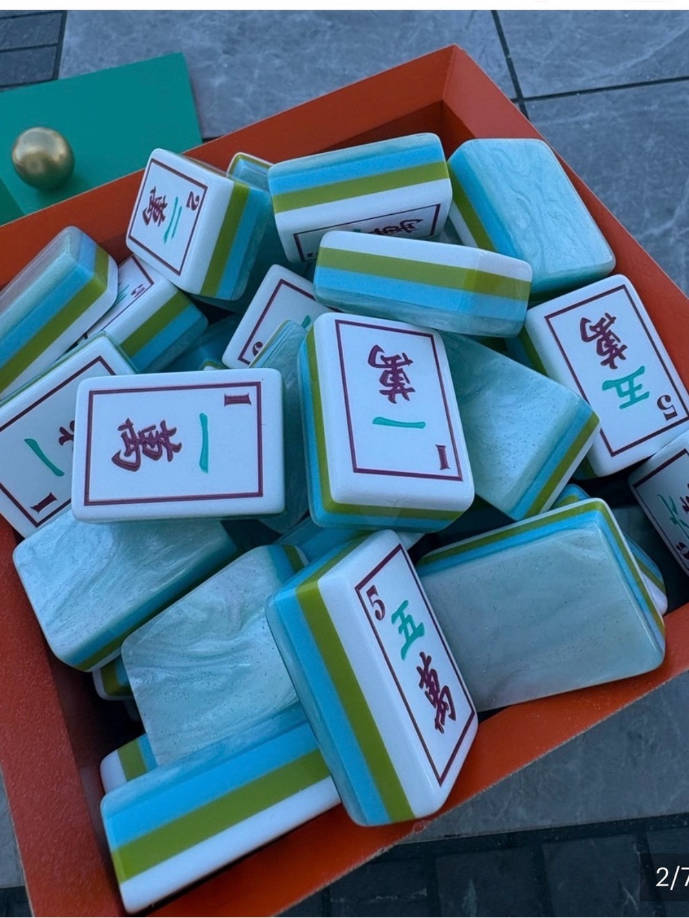 New with the show box!!!!!Aqua Stripe Mahjong Tiles - Blue Green White Set